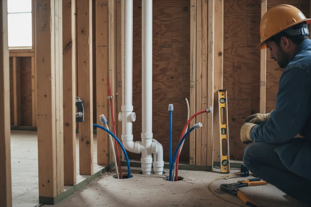 Drain and supply rough-in during Leak Detection in Flossmoor